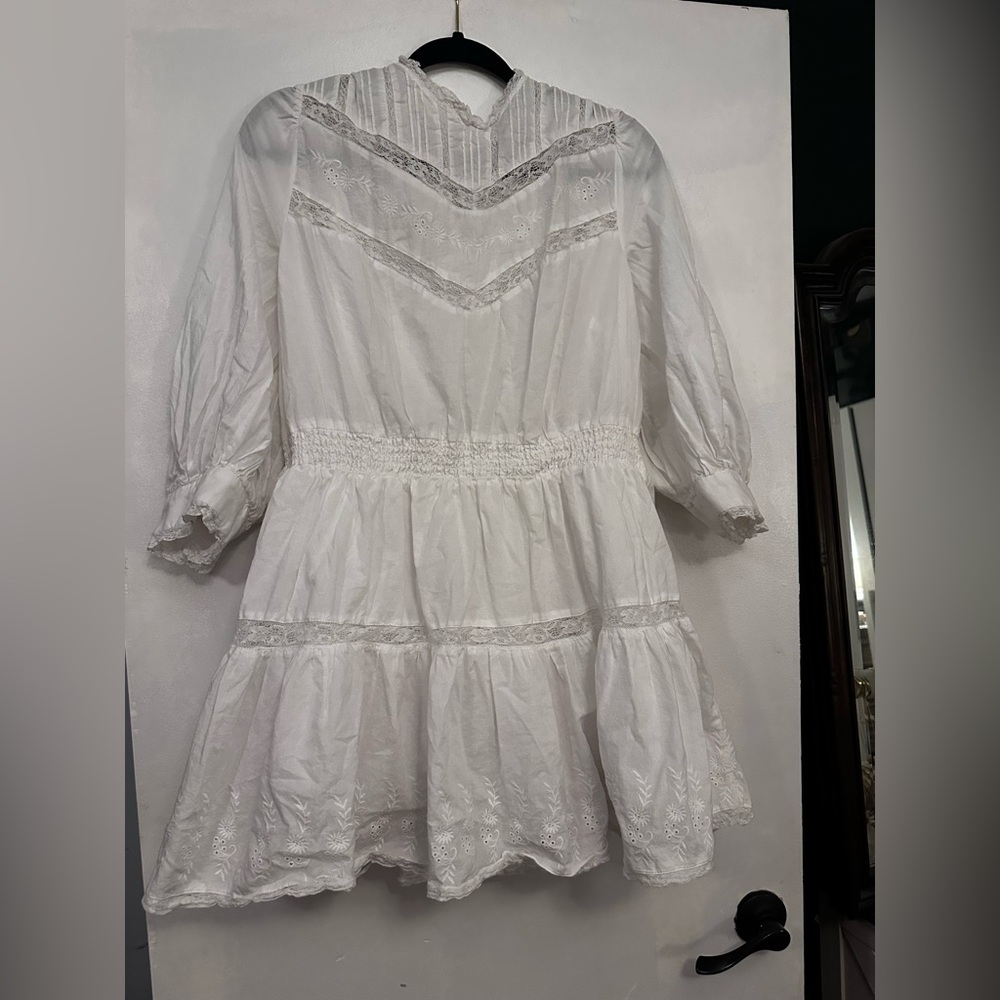 LoveShackFancy White Eyelet Lace Tiered Mini Dress